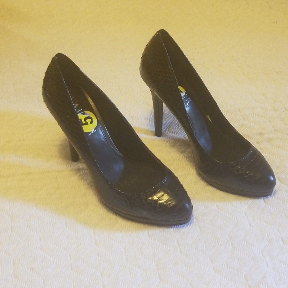 Lauren ralph lauren black snake skin heels size 5